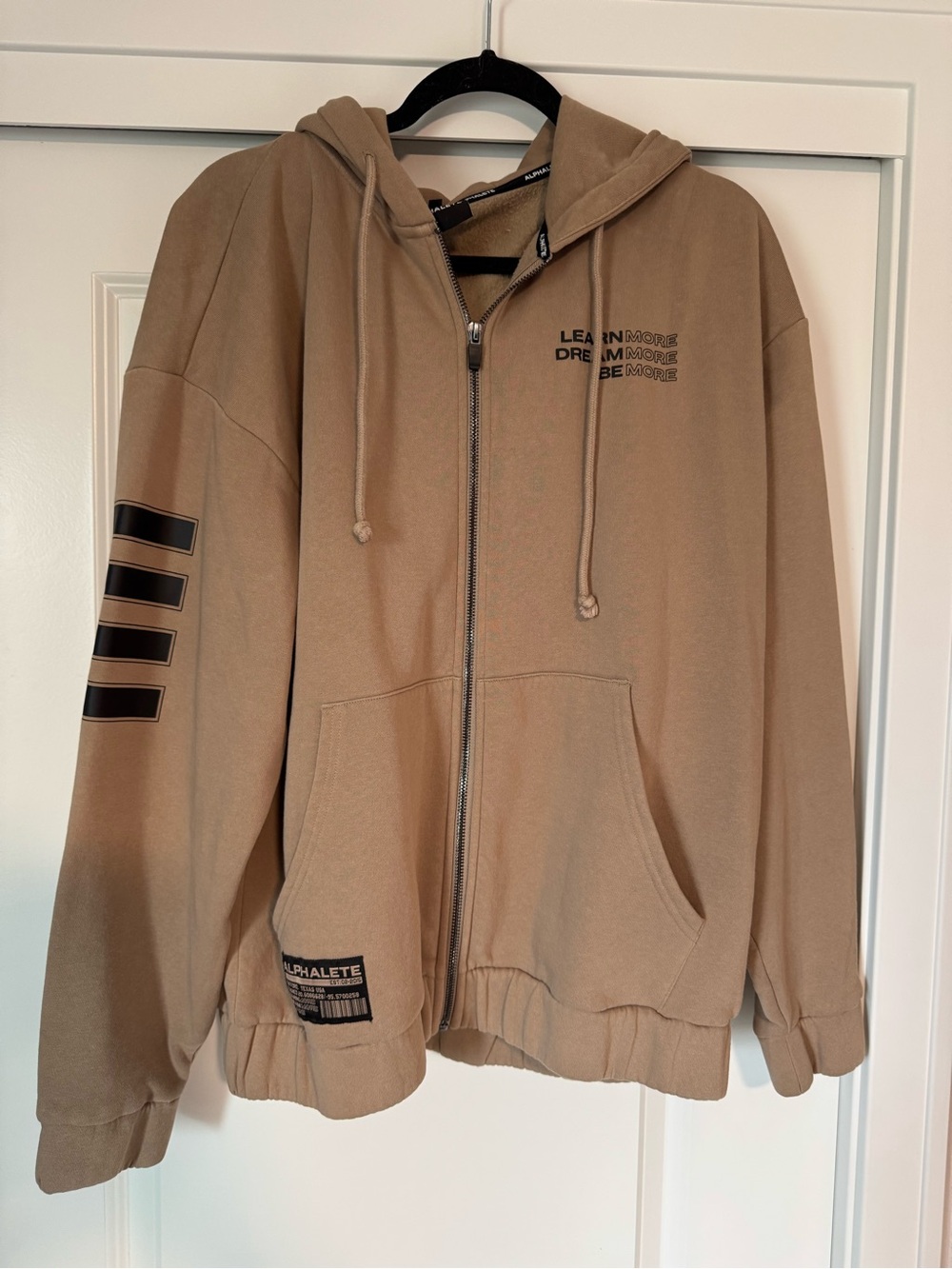 Alphalete Men's Tan Full-Zip Hooded Jacket with Black Accent Stripes